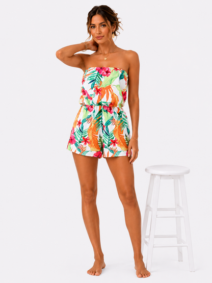 Mono veraniego sin tirantes con estampado tropical