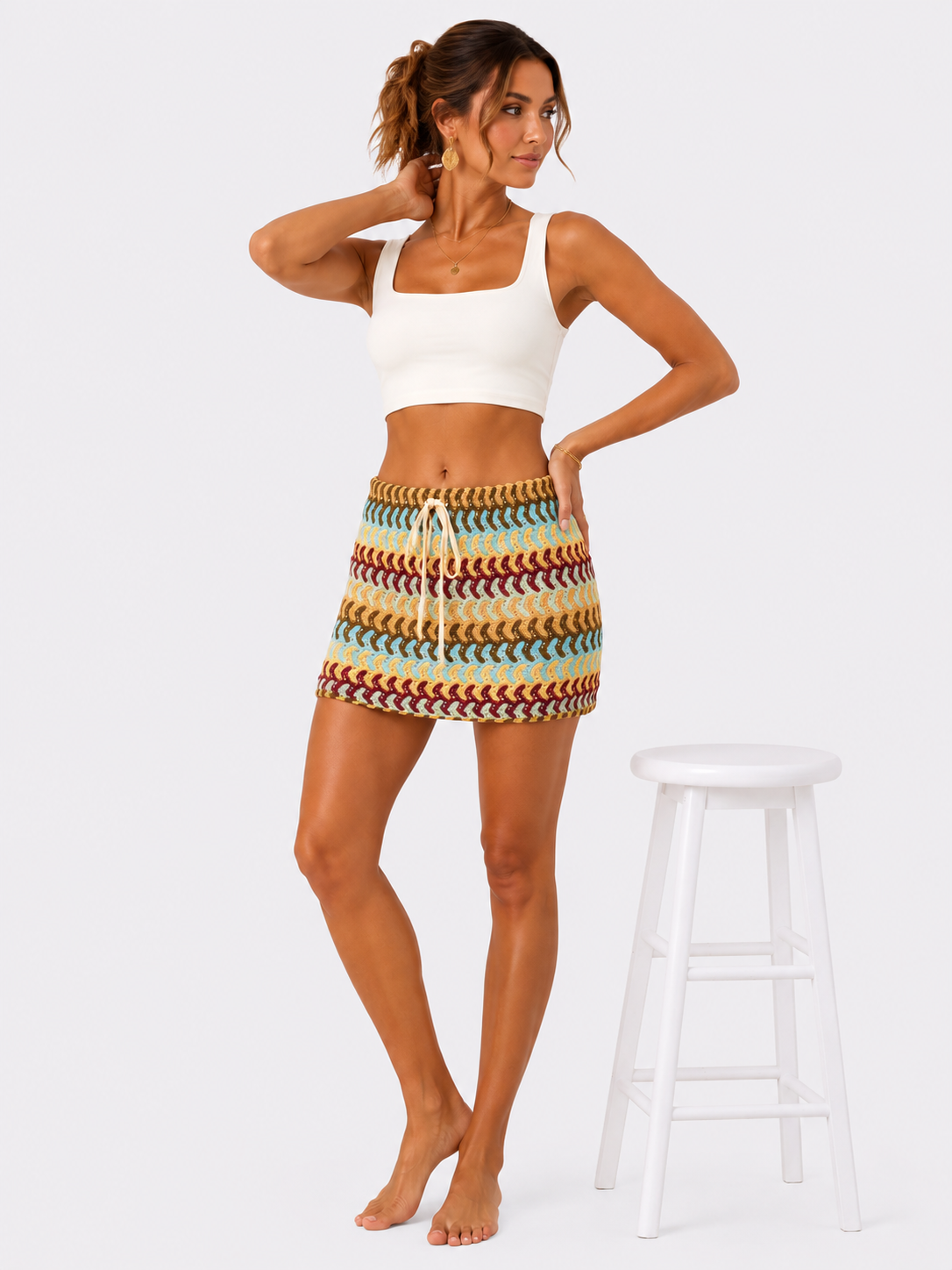 Minifalda de crochet con cordón ajustable