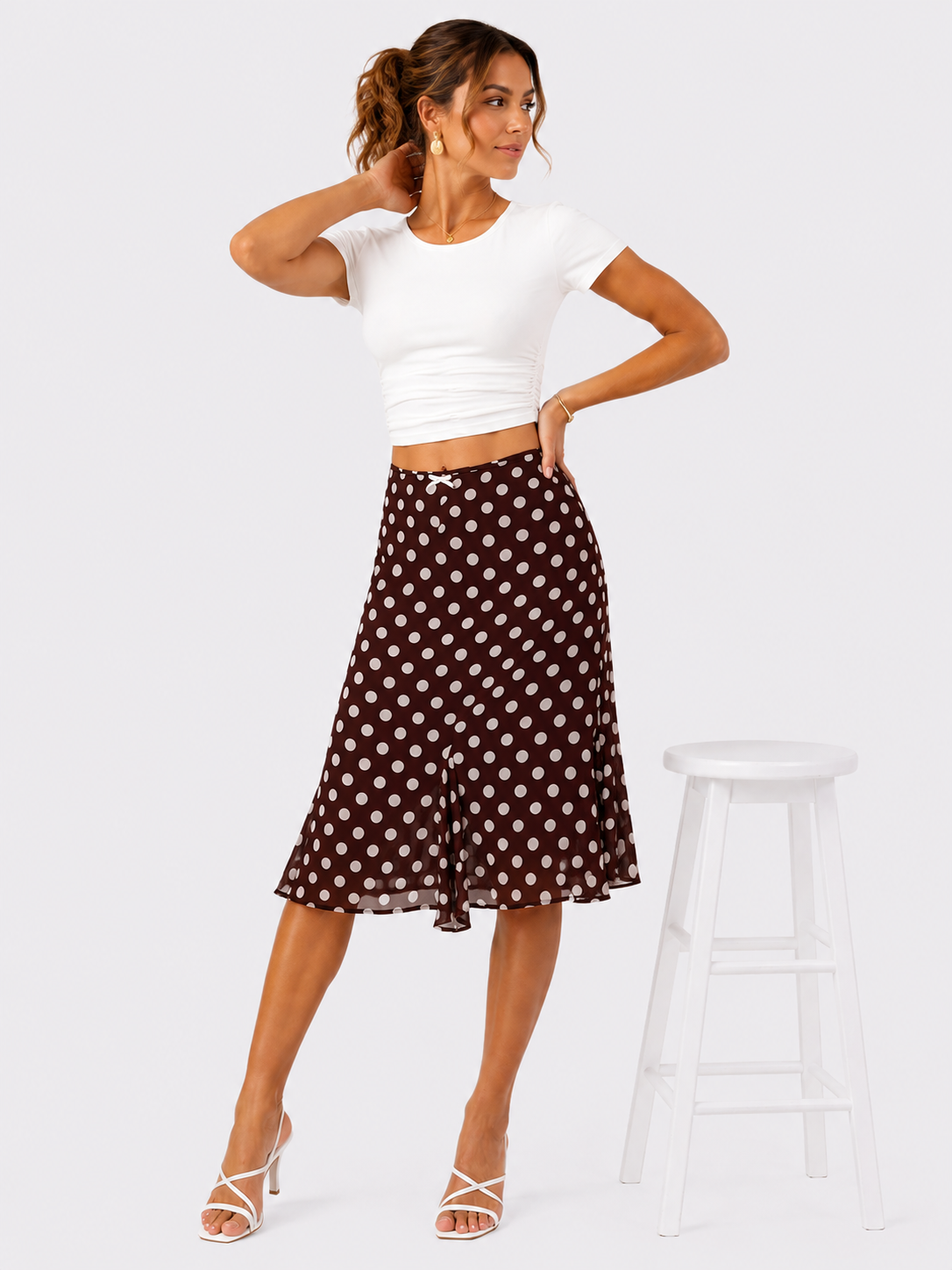 Falda midi de lunares
