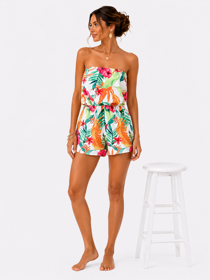 Mono veraniego sin tirantes con estampado tropical