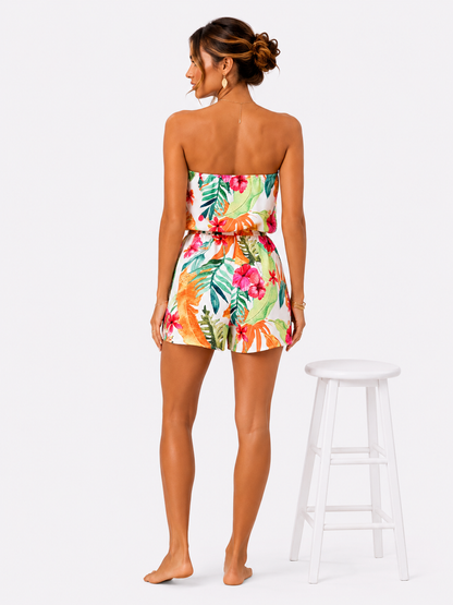 Mono veraniego sin tirantes con estampado tropical