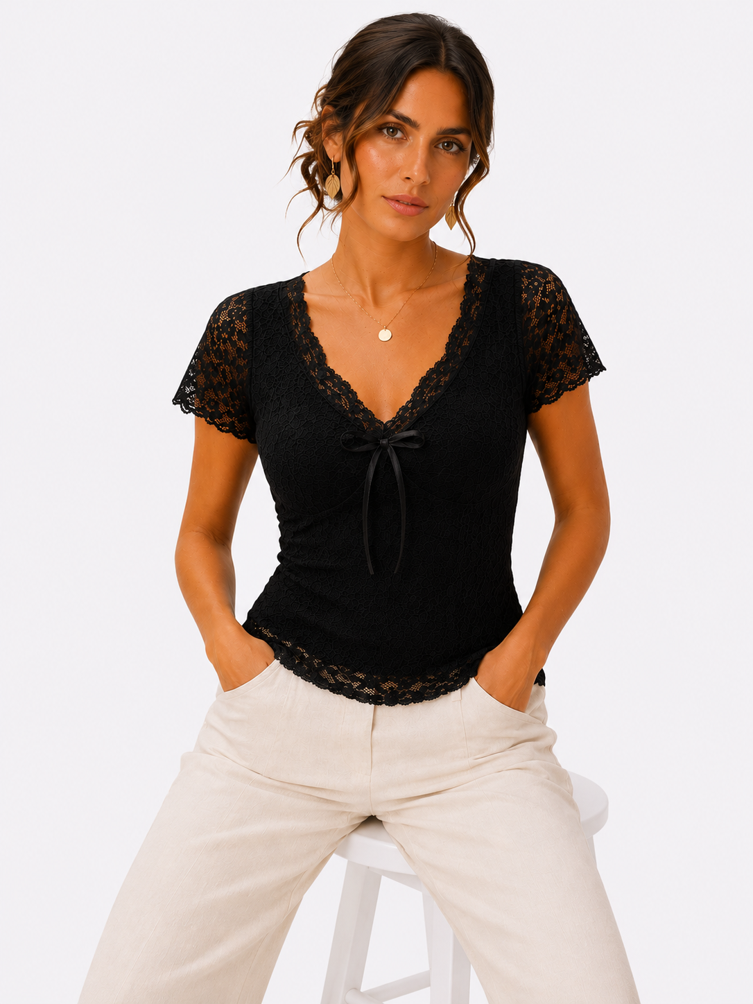 Top Verona | Encaje con lazo decorativo