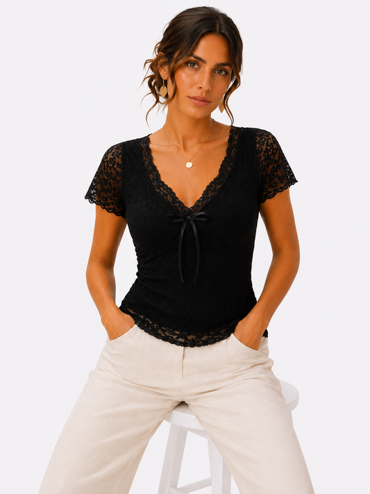 Top Verona | Encaje con lazo decorativo