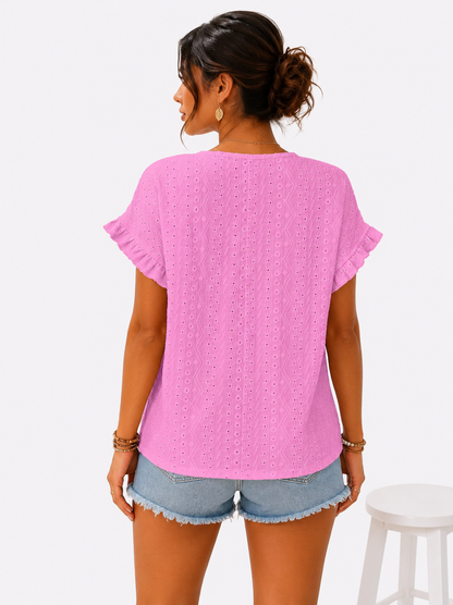 Blusa de cuello redondo con bordado inglés