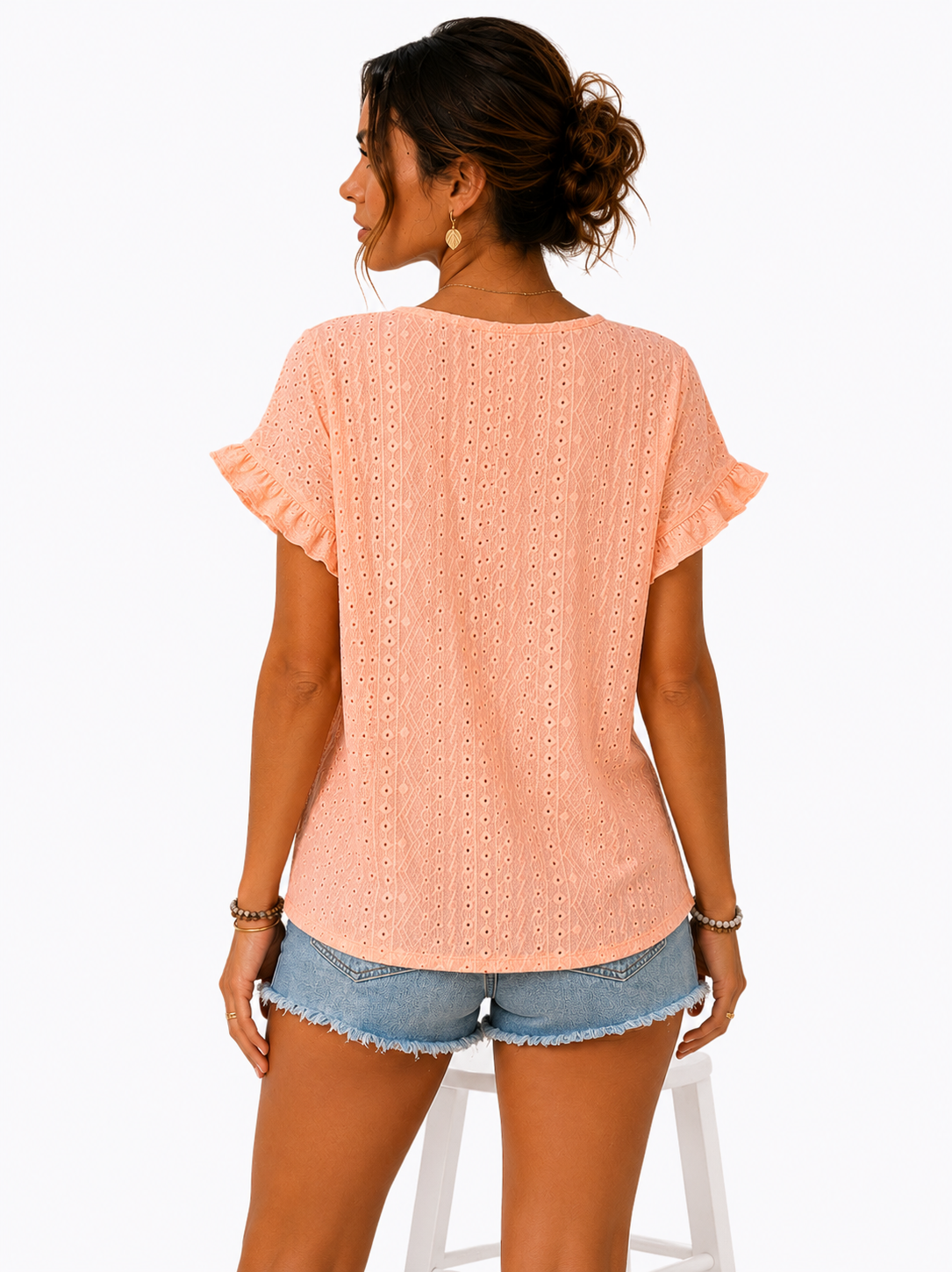 Blusa de cuello redondo con bordado inglés