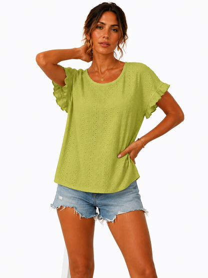 Blusa de cuello redondo con bordado inglés