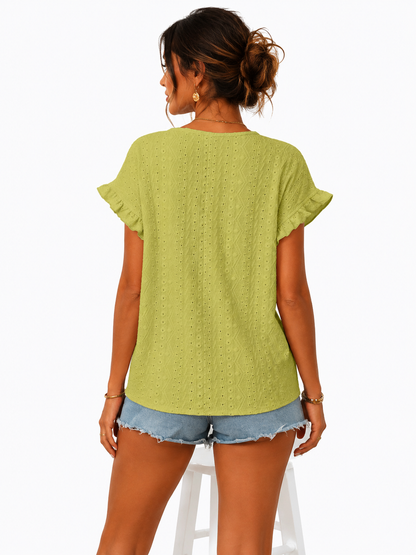 Blusa de cuello redondo con bordado inglés